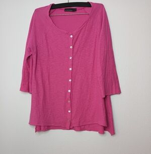 Cut Loose Vibrant Pink Button-Down Shirt Cardigan Linen Blend Flowy Lightweight
